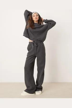 ASOS Lounge borg sweat & wide leg trouser set in
