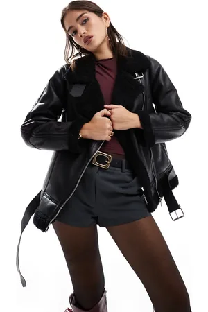 Pull&Bear Faux leather oversized aviator jacket in