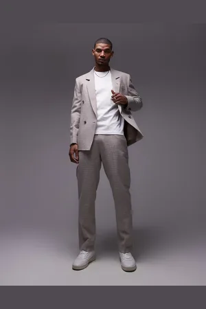 Topman Straight fit textured suit trousers in stone
