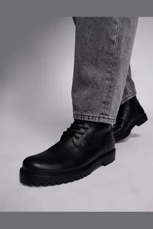 ASOS Lace up worker boots in leather with shearling lining