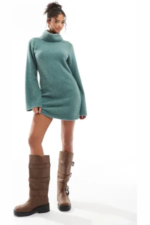 ASOS Supersoft fluffy roll neck mini jumper dress in