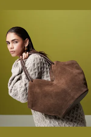 ASOS Suede tubular knot handle tote bag in chocolate
