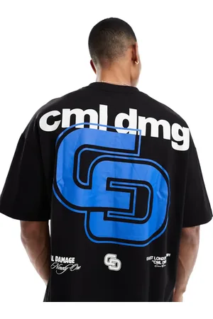 Criminal Damage Interlocking logo tee black/blue in black/blue