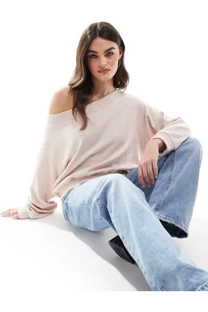 Bershka Off the shoulder oversized jumper in baby