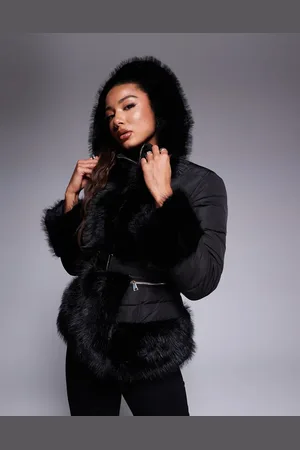 River Island Faux fur short puffer jacket in