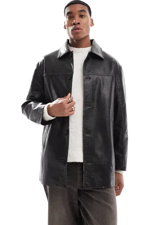 Bershka Faux leather long cut jacket in