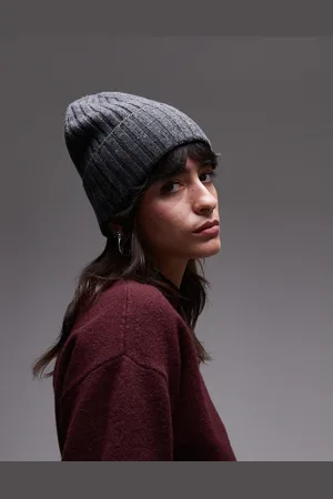 ARKET Merino wool double fold ribbed beanie hat in dark melange
