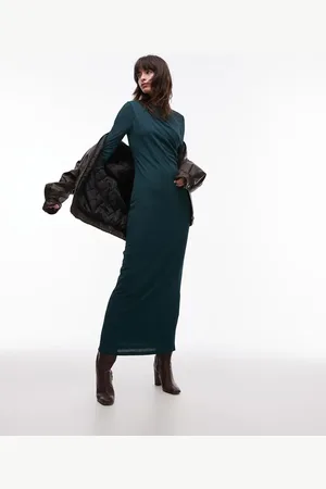 Topshop Twist long sleeve midaxi dress in