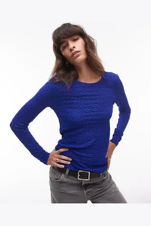 & OTHER STORIES Smocked jersey fitted top with long sleeves in cobalt