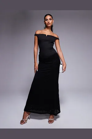 HEIRESS BEVERLY HILLS Exclusive bardot notch front contrast lace maxi dress in