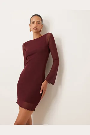 New Look Mesh mini dress in burgundy