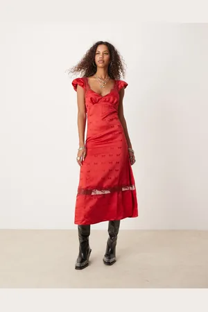 Free People Bow print satin midi dress in