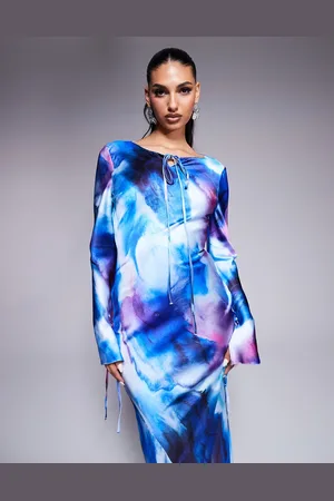 DASKA Satin maxi dress in cobalt abstract print