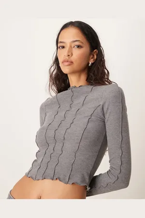 ASOS Spliced rib high neck flute sleeve top in
