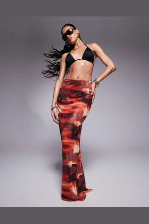 South Beach Abstract print mesh maxi beach skirt in multi