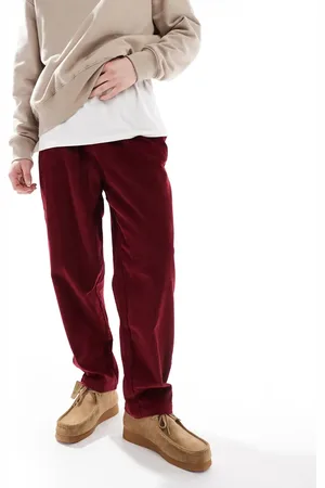 ASOS Tapered cord trousers in burgundy