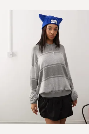 Weekday Joline oversized polo jumper in melange stripe