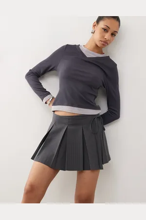 Weekday Atlin pleated wrap mini skirt in dark stripe