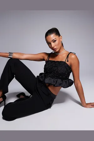 River Island Beaded puff ball crop top in