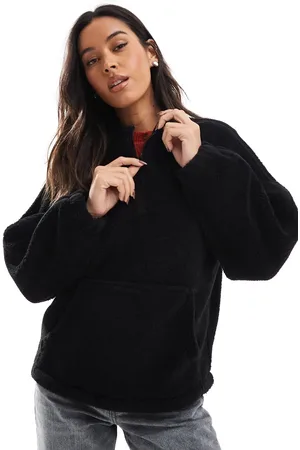 ASOS Funnel neck borg sweatshirt with seam details in