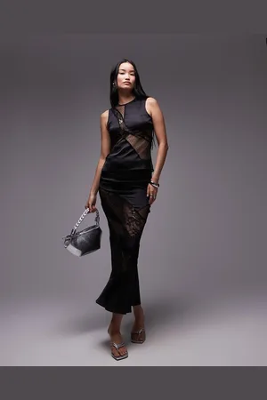 Topshop Co-ord satin and lace mix maxi skirt in