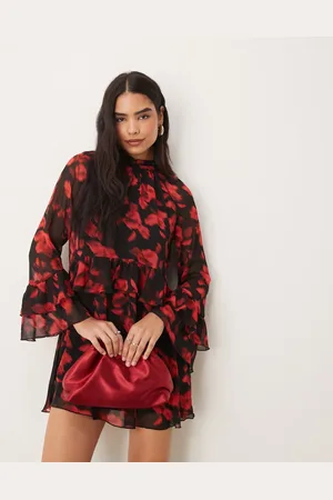New Look Chiffon mini dress in rose print