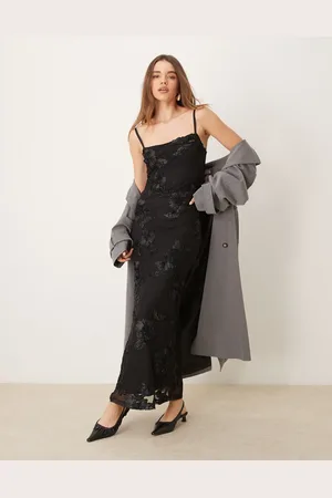 Gina Tricot Strappy maxi dress with sheer jacquard overlay in