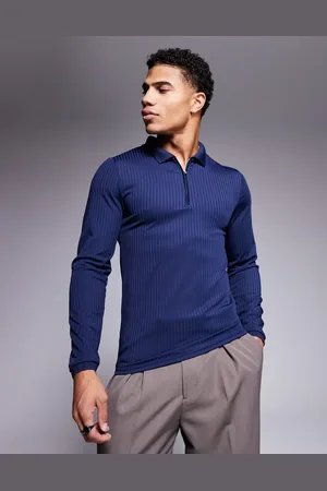 ASOS Muscle fit long sleeve rib polo in