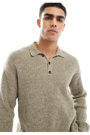 New Look Fisherman knit polo in olive