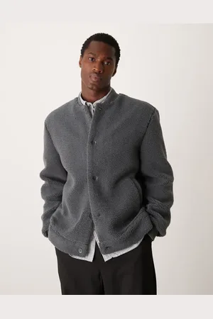 New Look Oversized borg bomber jacket in dark