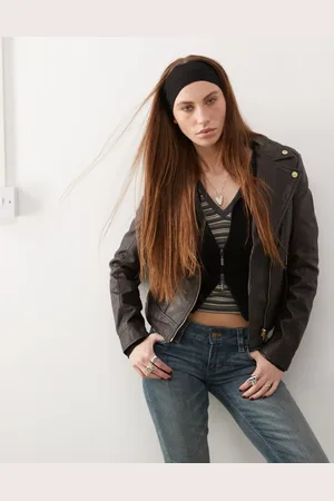 Barneys Originals Real leather biker jacket in chocolate