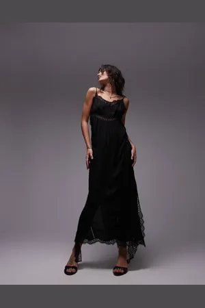 Topshop Lace trim midi dress in technical fabric