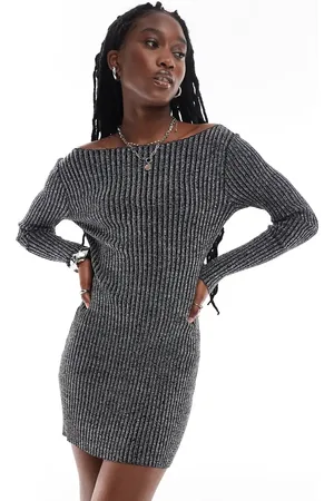 COLLUSION Knit twinkle slash neck dress in