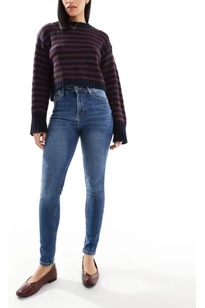 Bershka High waist skinny jean in dark wash