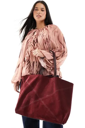 ASOS Premium suede panelled tote in burgundy