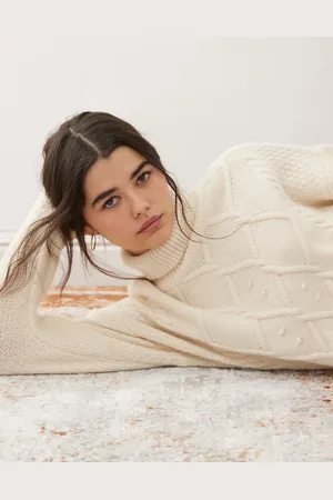 Miss Selfridge Turtle neck cable jumper with fringe