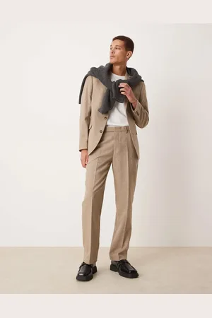 ASOS Straight suit trousers with wool in stone