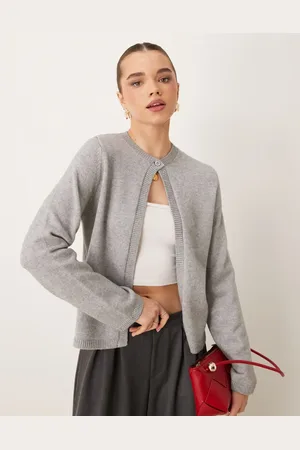 Gina Tricot Knitted cardigan with one button detail in melange