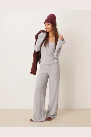 ASOS Brushed wide rib wide leg trousers co ord in