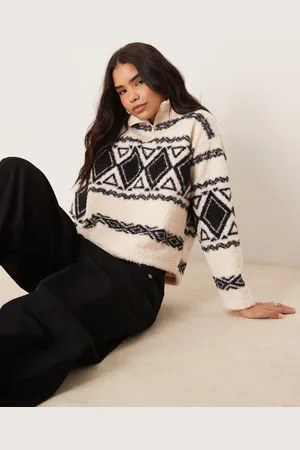 New Look Borg fairisle 1/4 zip sweat in