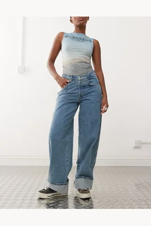 COLLUSION X002 baggy jeans with turn up hem in midwash