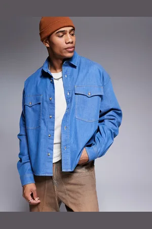 ASOS Boxy denim overshirt in mid wash