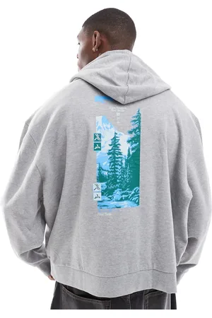 ASOS Boxy oversized hoodie with photographic back print in marl