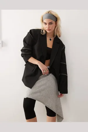Minga London pinstripe zipper blazer in black