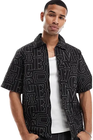 Criminal Damage Quilt embroidery zip shirt in black
