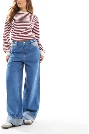 Object Extreme wide leg jeans with contrast turn ups in medium denim