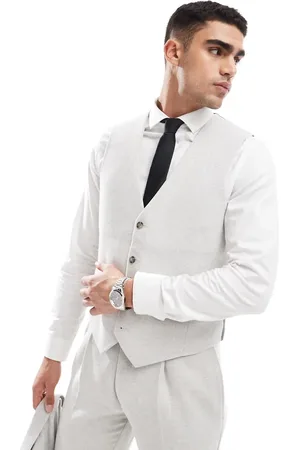 ASOS Slim suit waistcoat with wool in ice grey herringbone