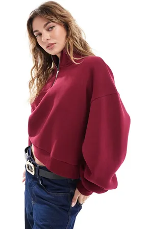 ASOS Half zip sweatshirt in burgundy
