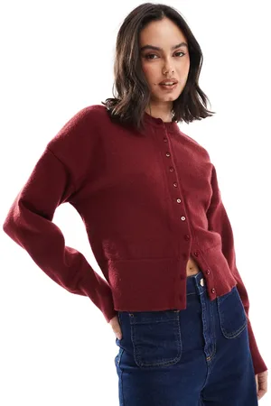 Daisy Street Fitted waist cardigan in burgundy