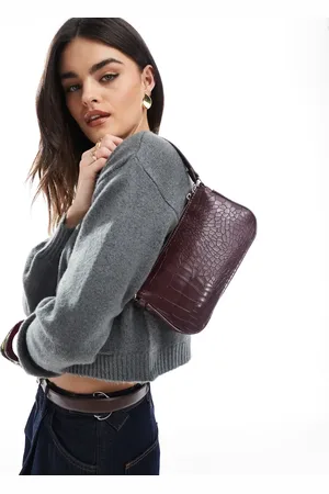 Bershka Croc effect shoulder bag in burgundy